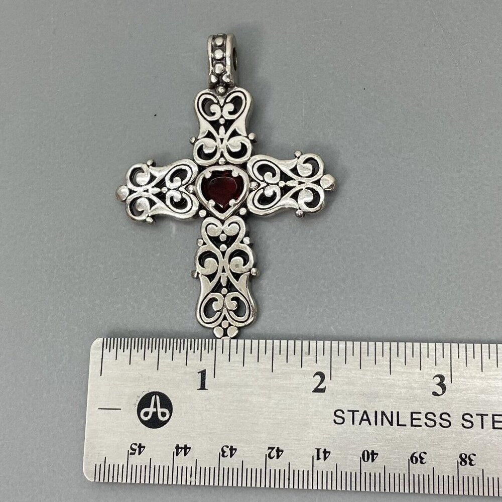 Brighton Endless Love Cross Pendant Red Heart Crystal Silver Tone - Picture 5 of 6